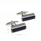 Rubien Maxfield Black Agate Channel Silver toned Bullet Post Cufflinks.jpg